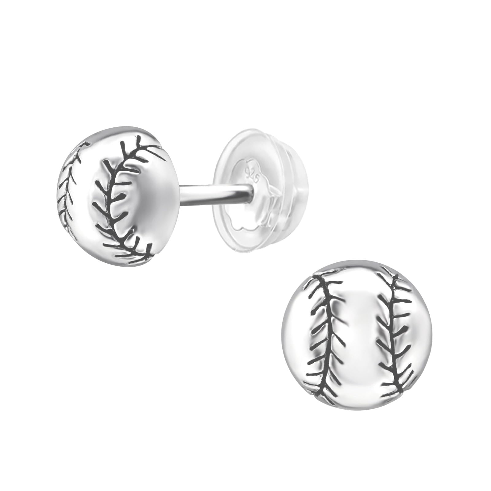 Silver Softballs Sports Stud Earrings - 925 Sterling Silver