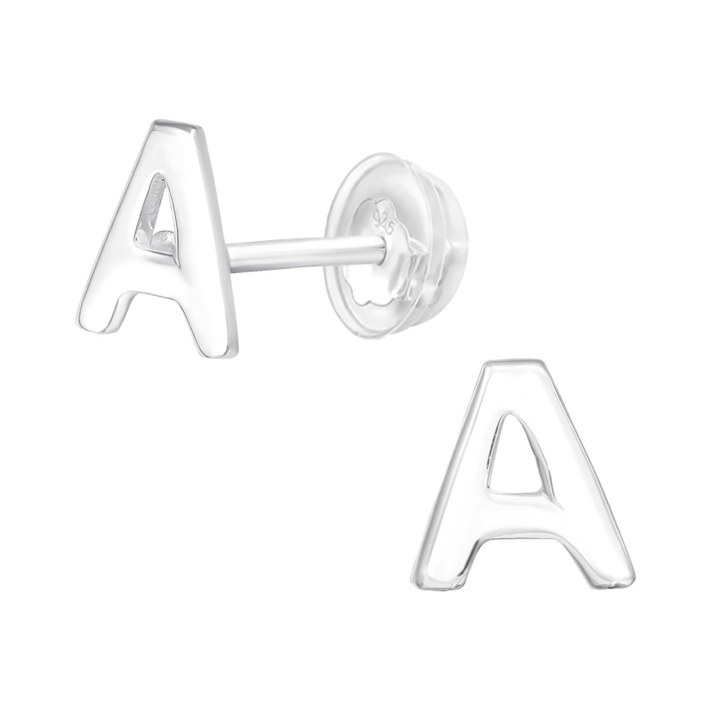 Letter A Initial Stud Earrings - 925 Sterling Silver