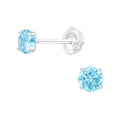March Aqua Crystal Birthstone Stud Earrings - 925 Sterling Silver