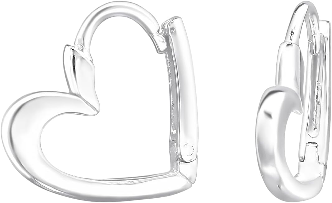 Heart Huggie Hoop Earrings - 925 Sterling Silver