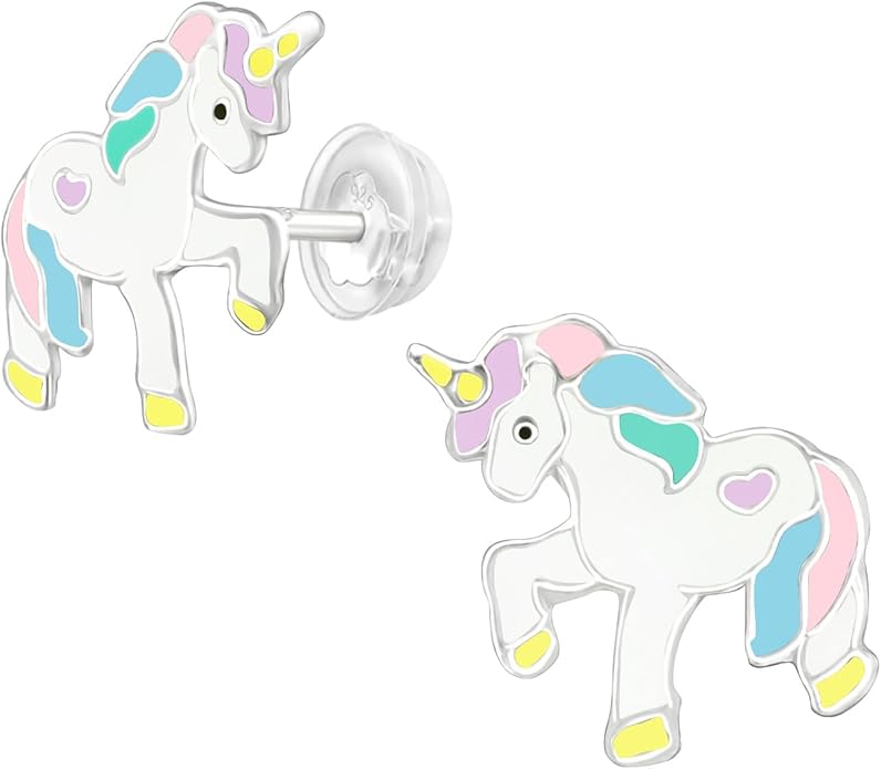 Pastel Rainbow Unicorn Stud Earrings - 925 Sterling Silver