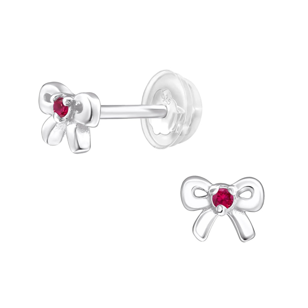 July Crystal Birthstone Bow Stud Earrings - 925 Sterling Silver
