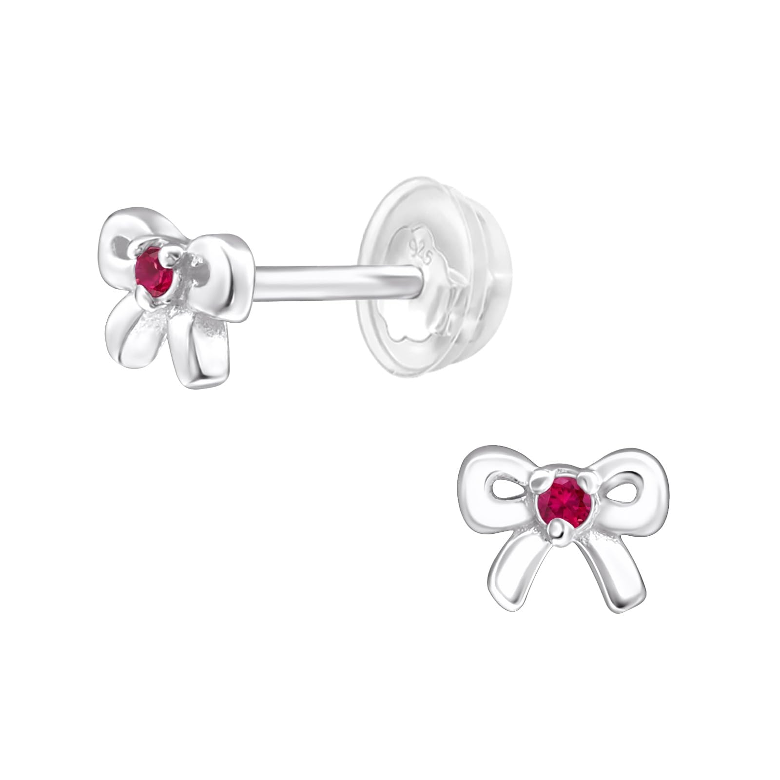 July Crystal Birthstone Bow Stud Earrings - 925 Sterling Silver
