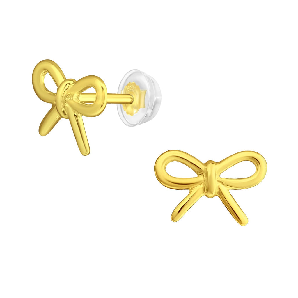 Gold Bow Holiday Stud Earrings - 925 Sterling Silver