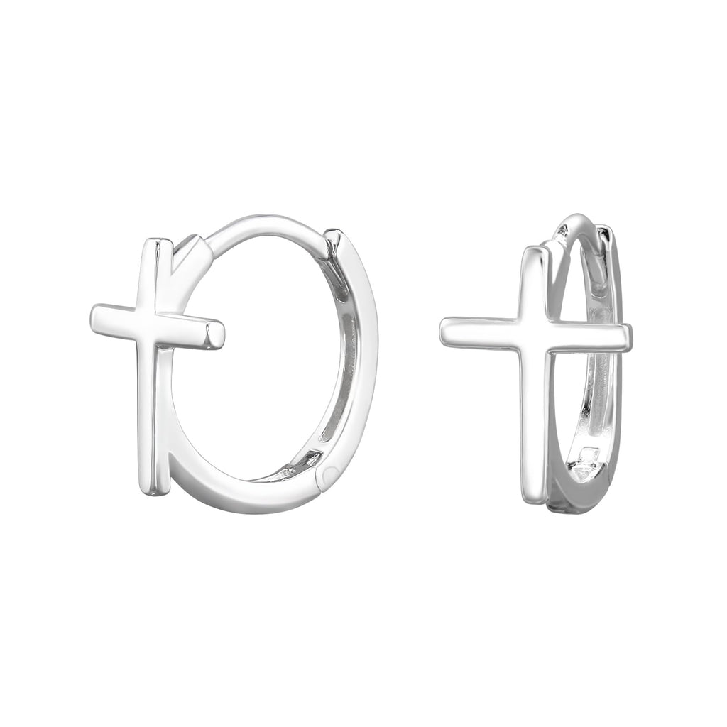 Cross Huggie Hoop Earrings - 925 Sterling Silver