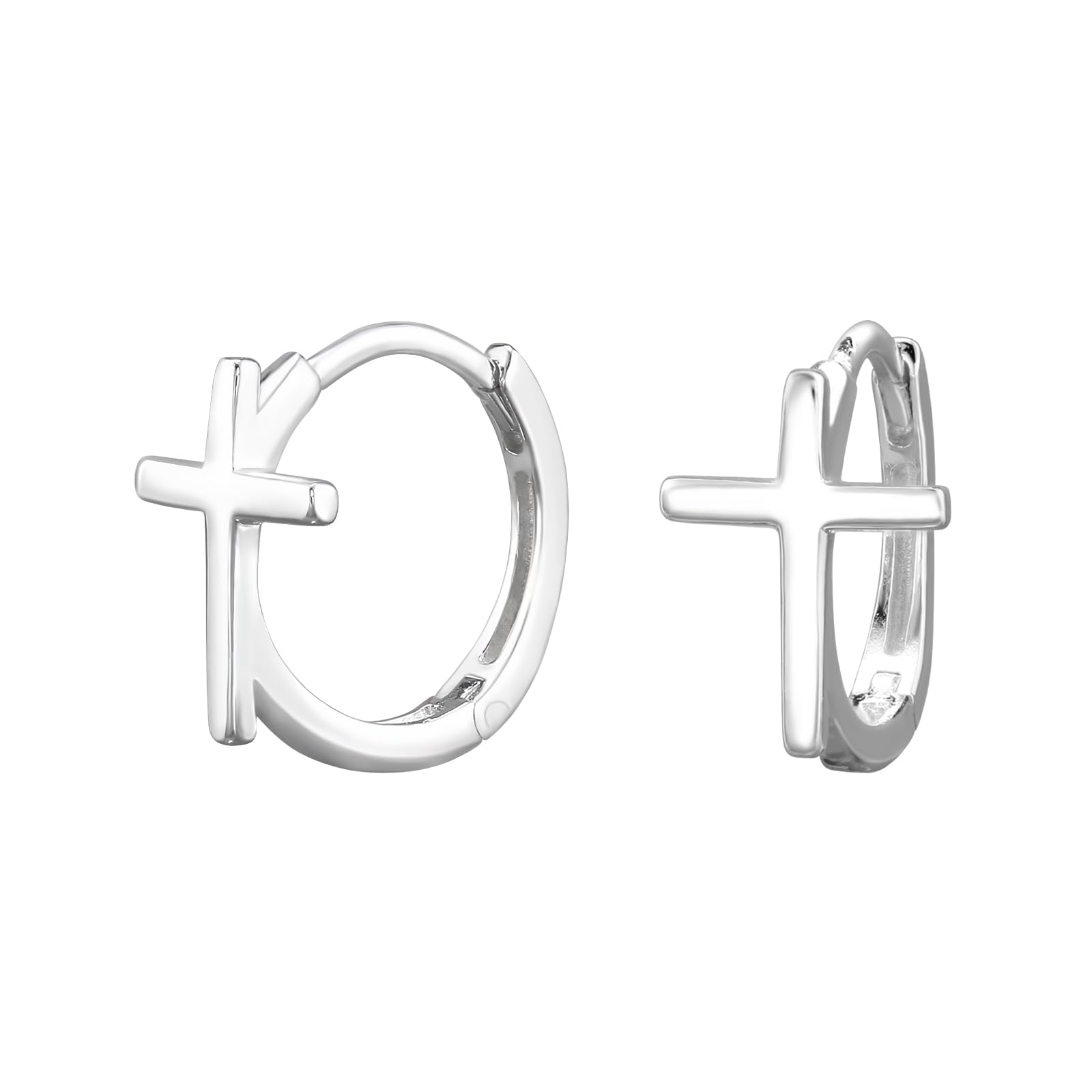 Cross Huggie Hoop Earrings - 925 Sterling Silver