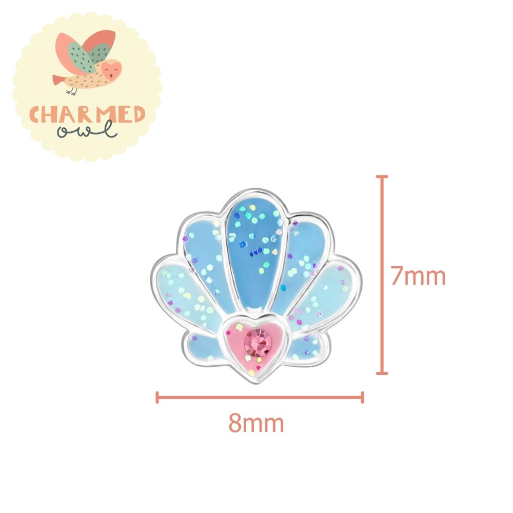Blue Sparkle Mermaid Shells Stud Earring - 925 Sterling Silver