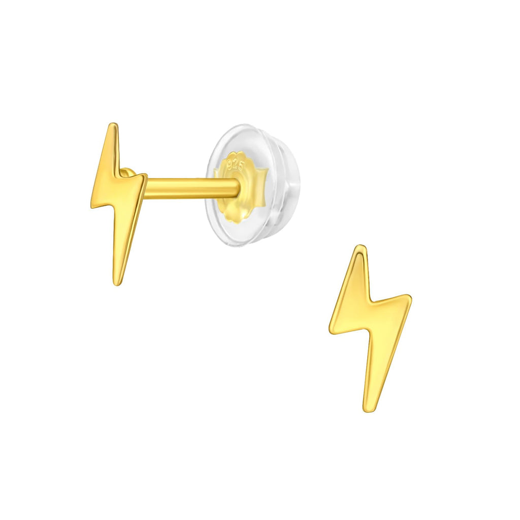Gold Lightning Bolt Stud Earrings - 925 Sterling Silver