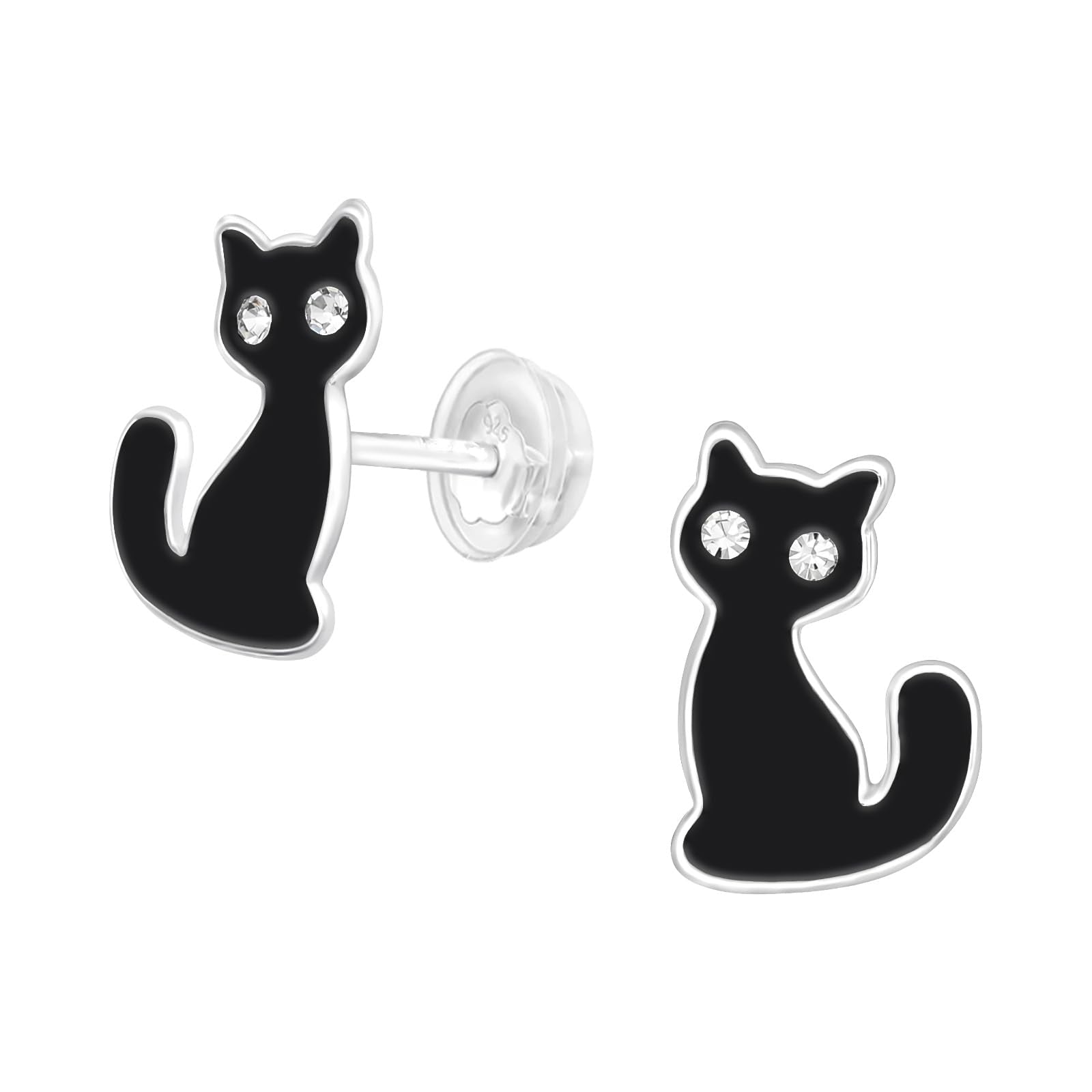 Black Cats Stud Earrings - 925 Sterling Silver