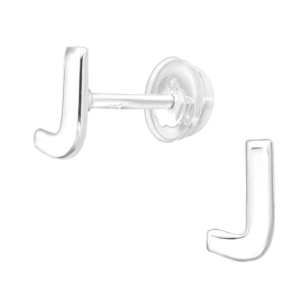 Letter J Initial Stud Earrings - 925 Sterling Silver