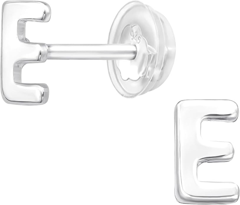 Letter E Initial Stud Earrings - 925 Sterling Silver
