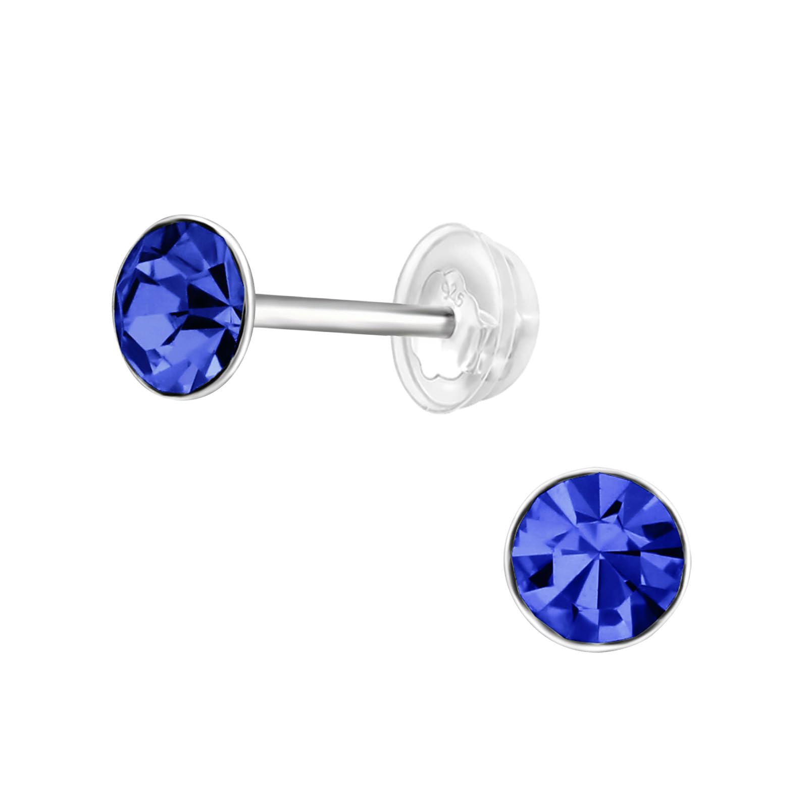 September Sapphire Crystal Birthstone Stud Earrings - 925 Sterling Silver