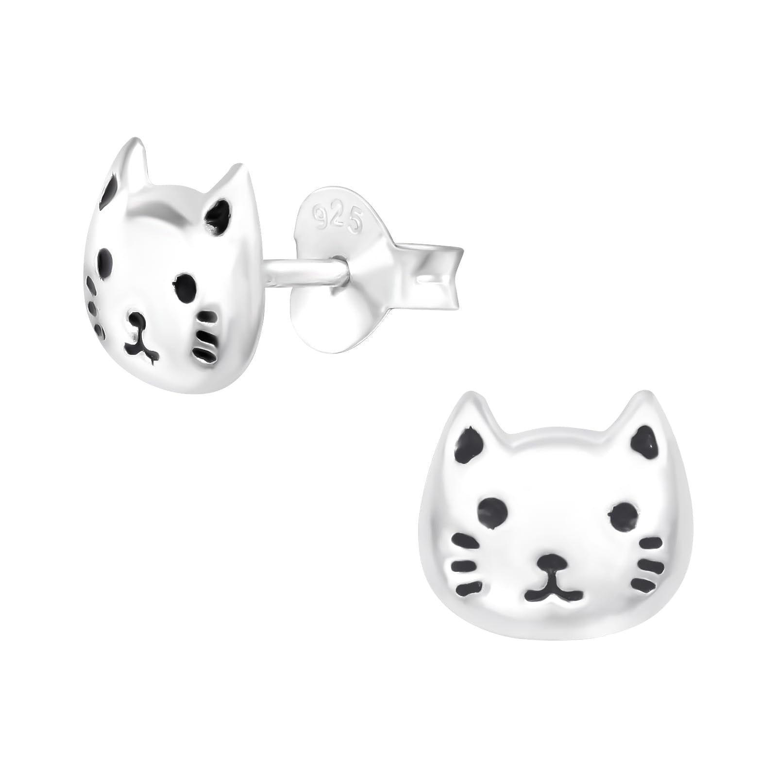 Silver Cats Stud Earrings - 925 Sterling Silver