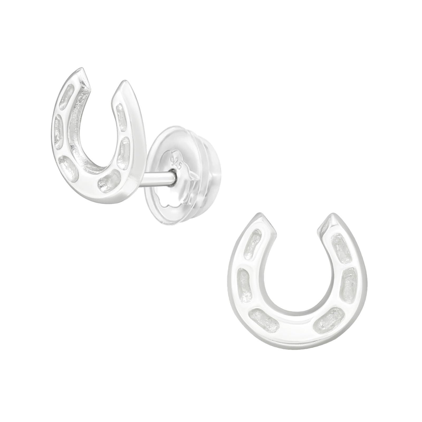 Silver Horseshoe Stud Earrings - 925 Sterling Silver