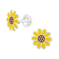 Yellow Sunflower Stud Earrings - 925 Sterling Silver