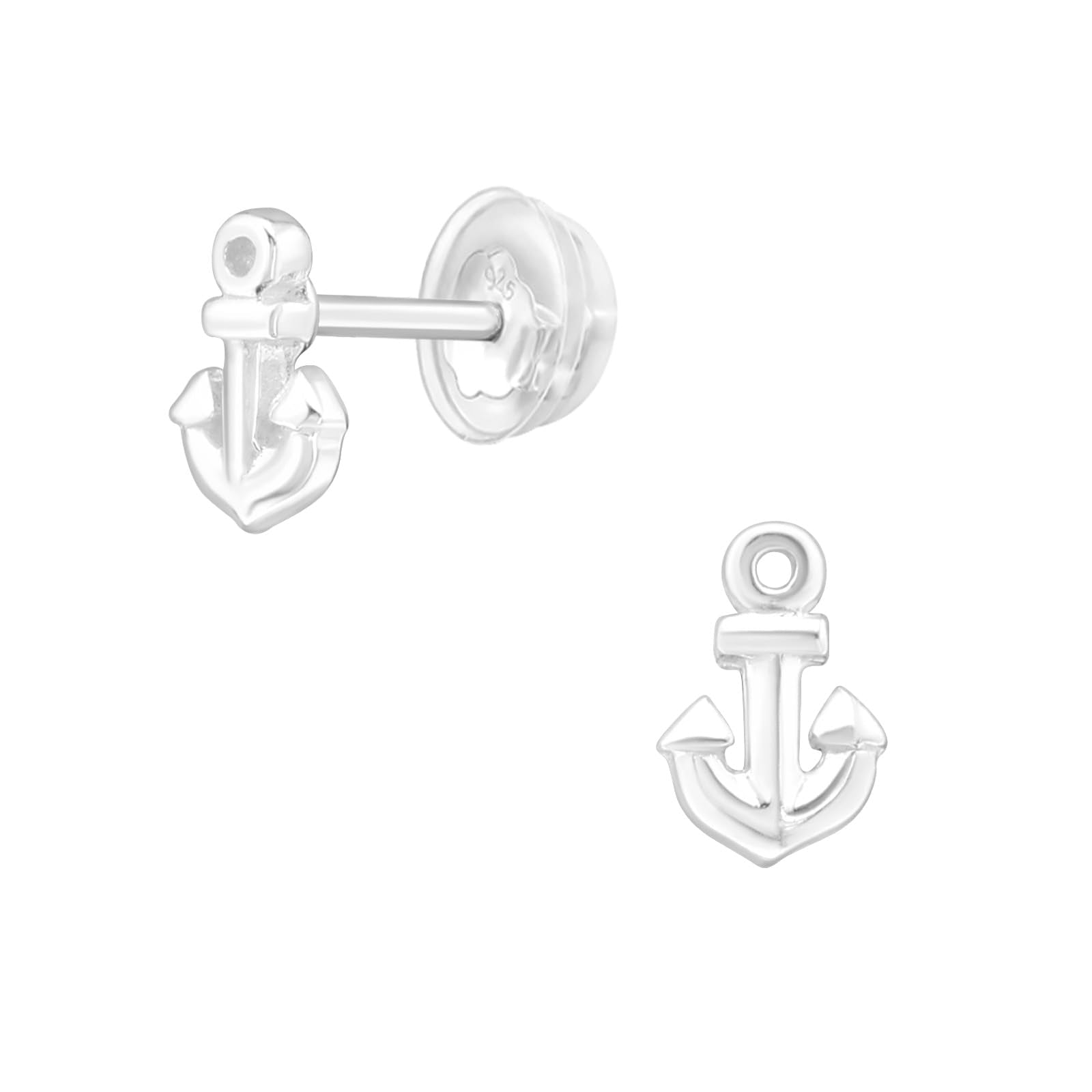 Silver Anchors Nautical Stud Earrings - 925 Sterling Silver