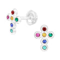 Multicolor Crystal Cross Stud Earrings - 925 Sterling Silver