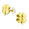 Gold Four Leaf Clover Stud Earrings - 925 Sterling Silver