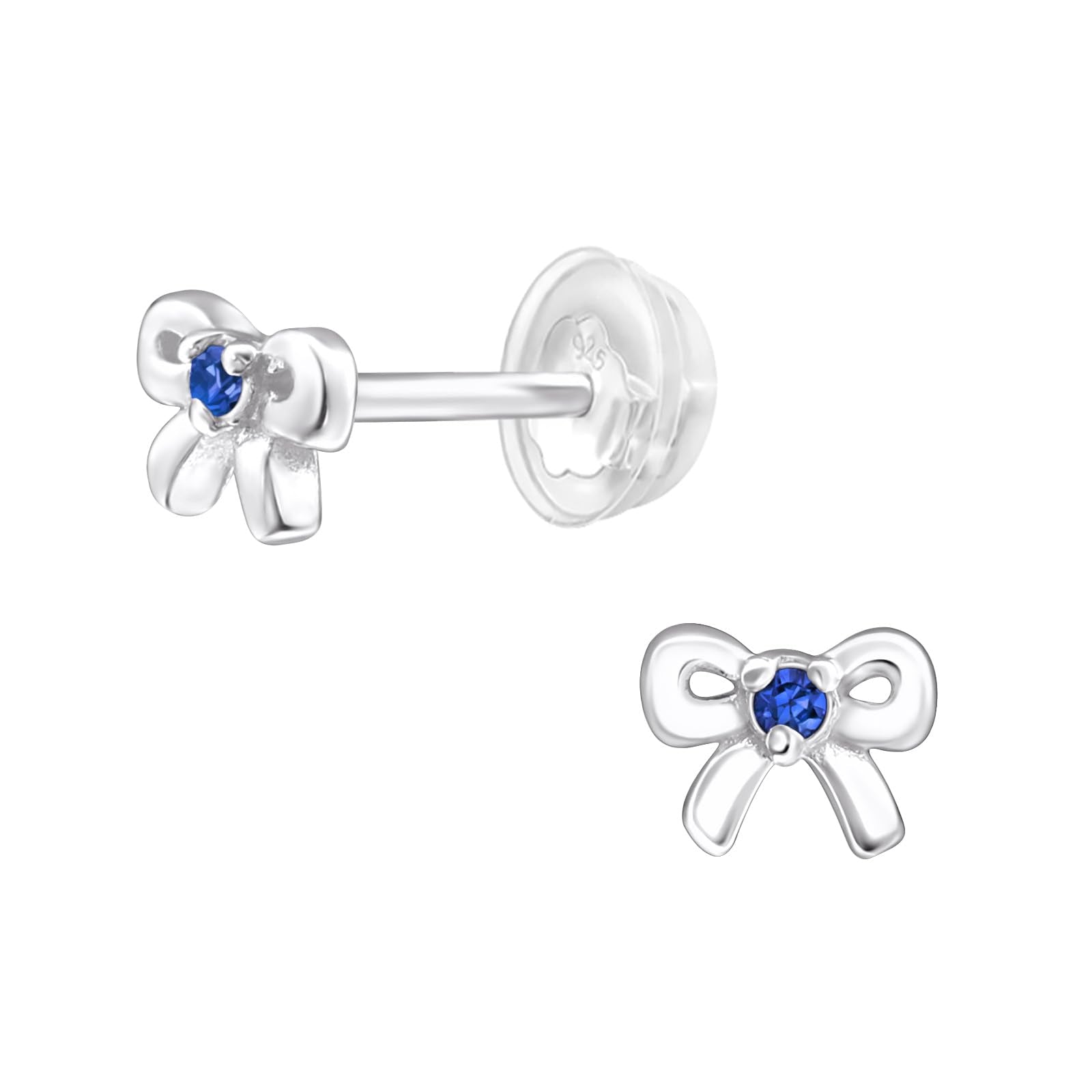 September Crystal Birthstone Bow Stud Earrings - 925 Sterling Silver