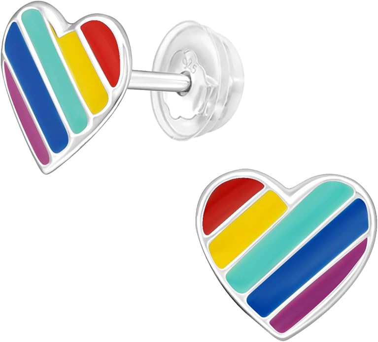 Rainbow Hearts Stud Earrings - 925 Sterling Silver