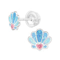 Blue Sparkle Mermaid Shells Stud Earring - 925 Sterling Silver