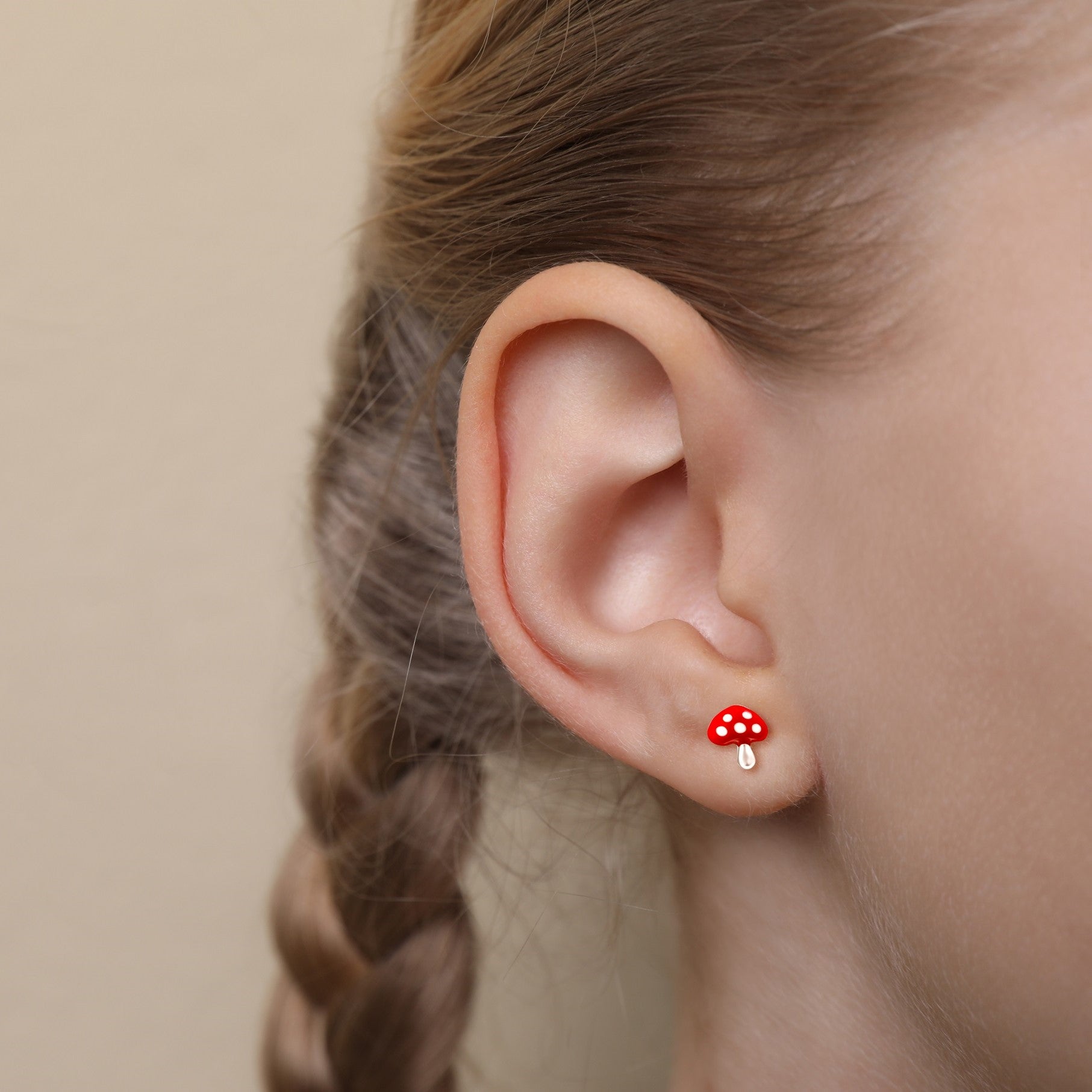 Red Mushroom Stud Earrings - 925 Sterling Silver