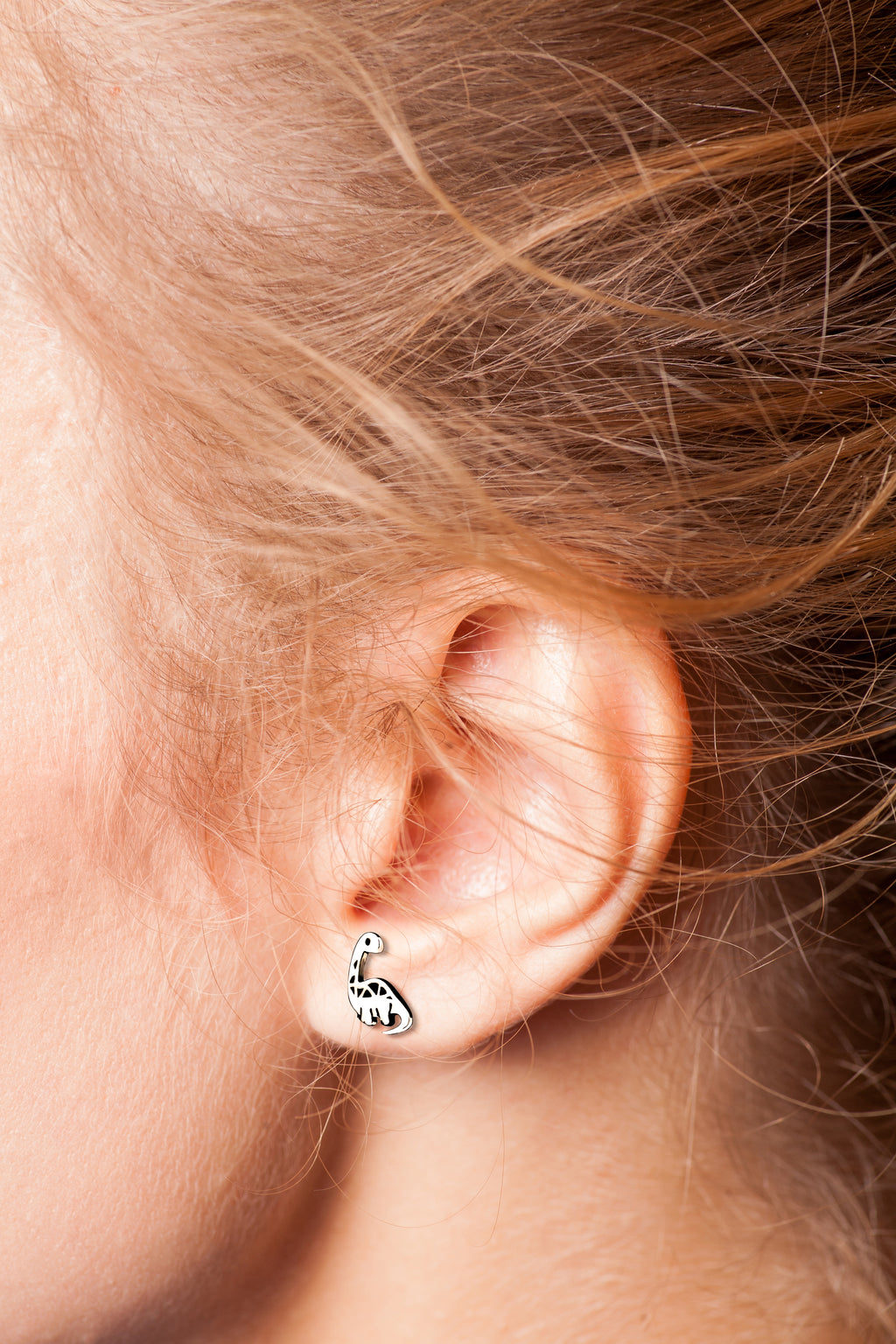 Silver Brontosaurus Dinosaur Stud Earrings - 925 Sterling Silver