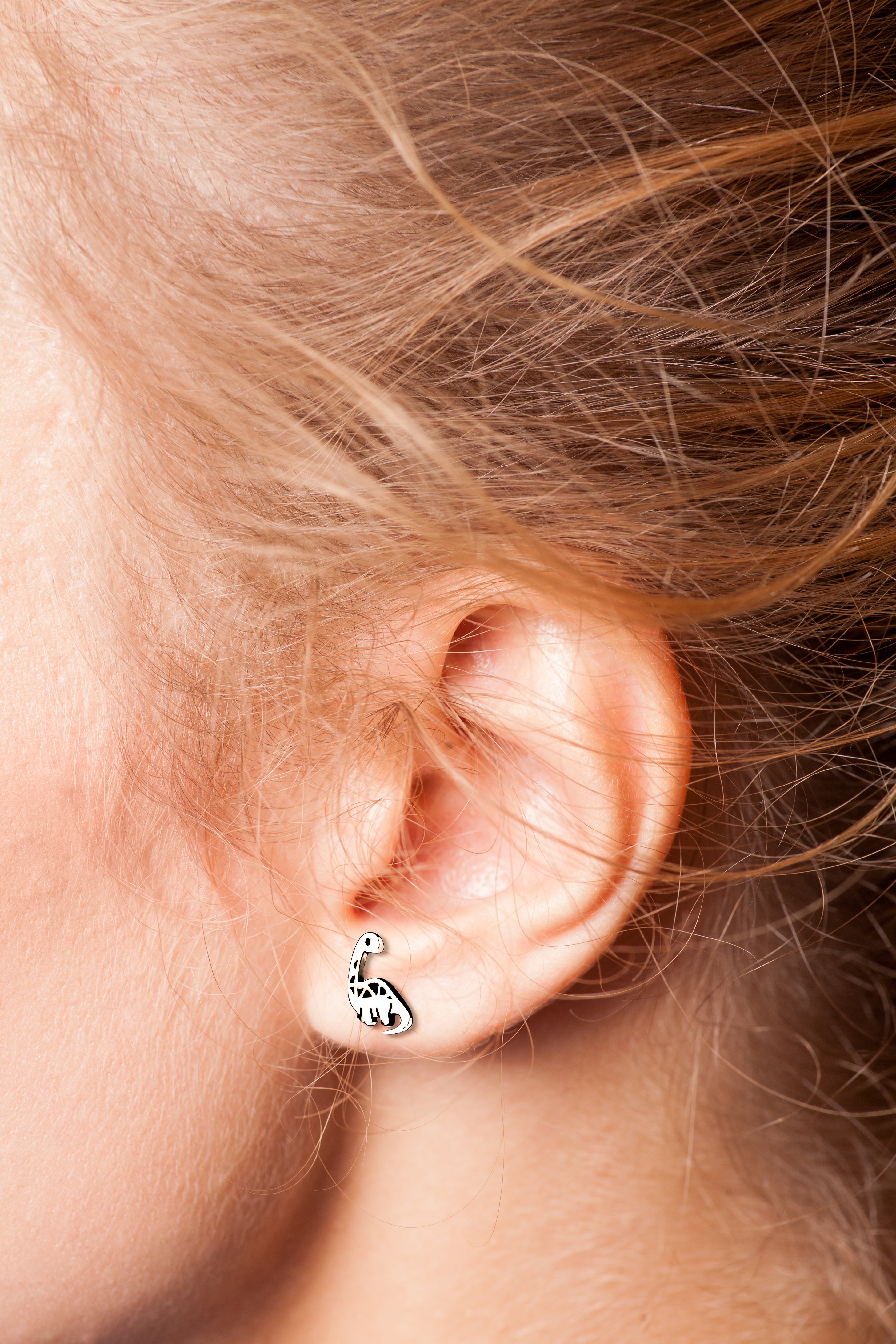 Silver Brontosaurus Dinosaur Stud Earrings - 925 Sterling Silver