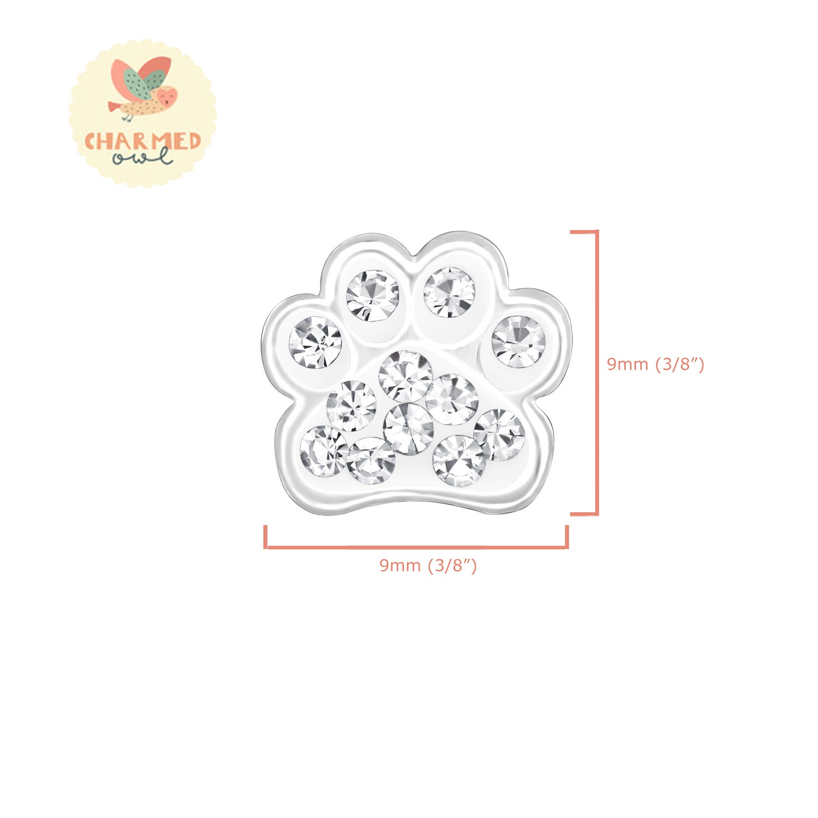 Pink Crystal Dog Paw Stud Earrings - 925 Sterling Silver