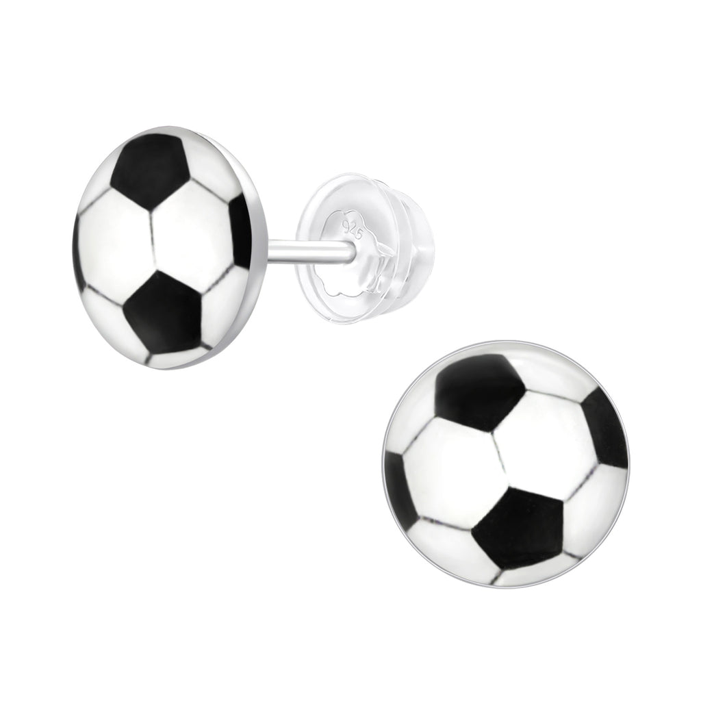 Soccer Ball Stud Earrings - 925 Sterling Silver