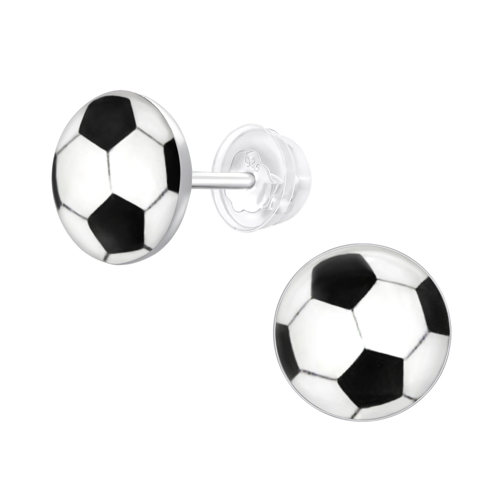 Soccer Ball Stud Earrings - 925 Sterling Silver