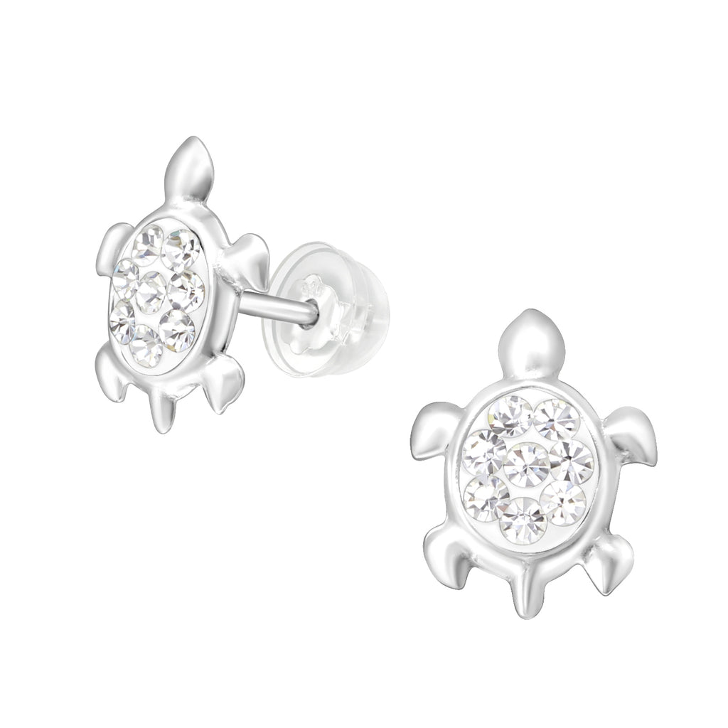 Crystal Turtle Stud Earrings - 925 Sterling Silver