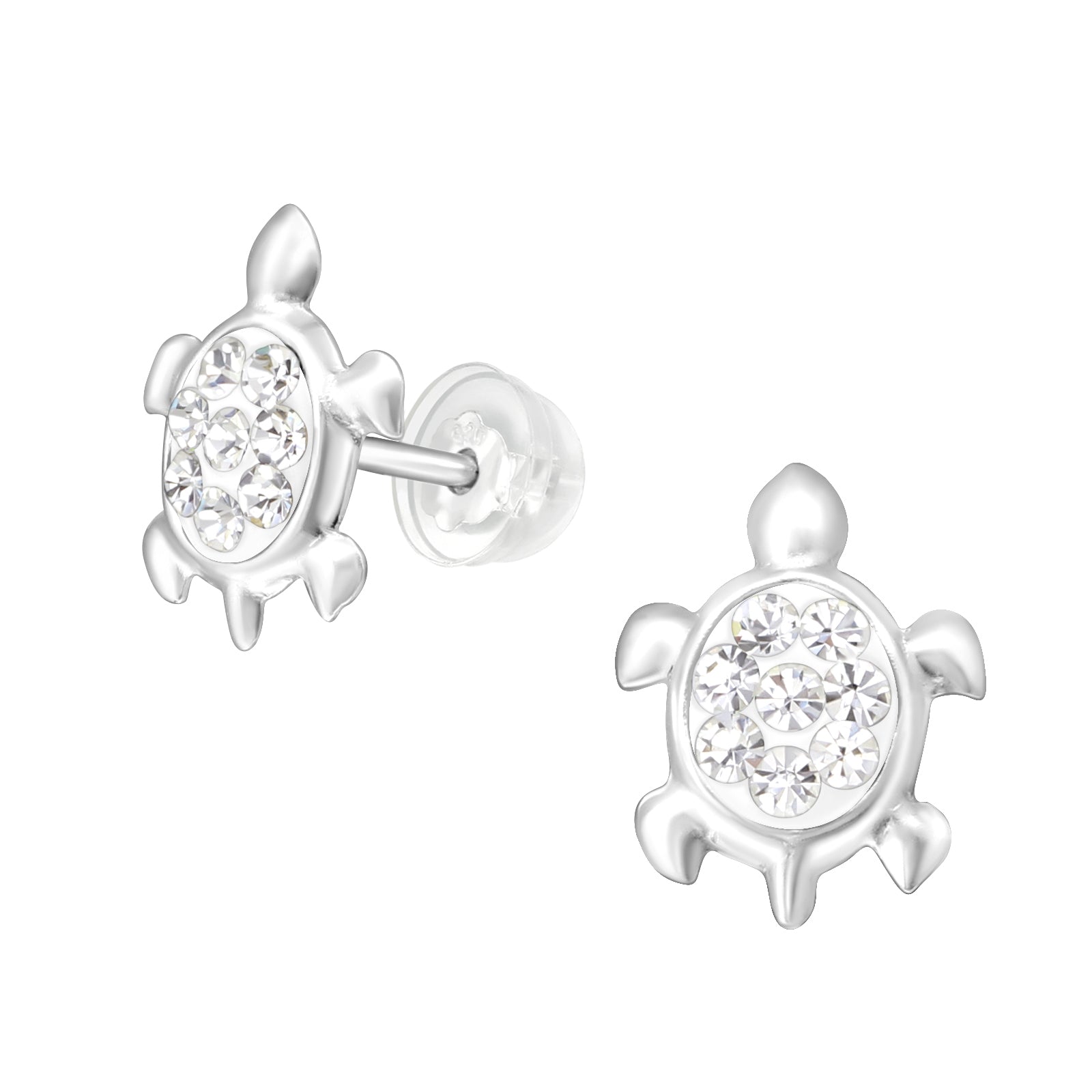 Crystal Turtle Stud Earrings - 925 Sterling Silver