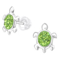 Crystal Turtle Stud Earrings - 925 Sterling Silver