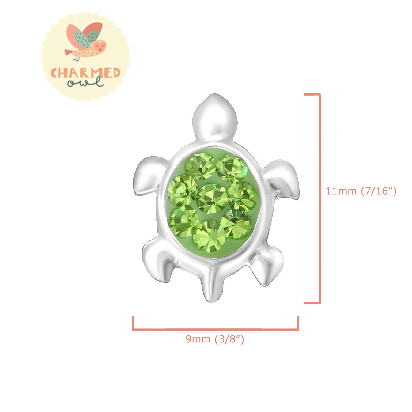 Crystal Turtle Stud Earrings - 925 Sterling Silver