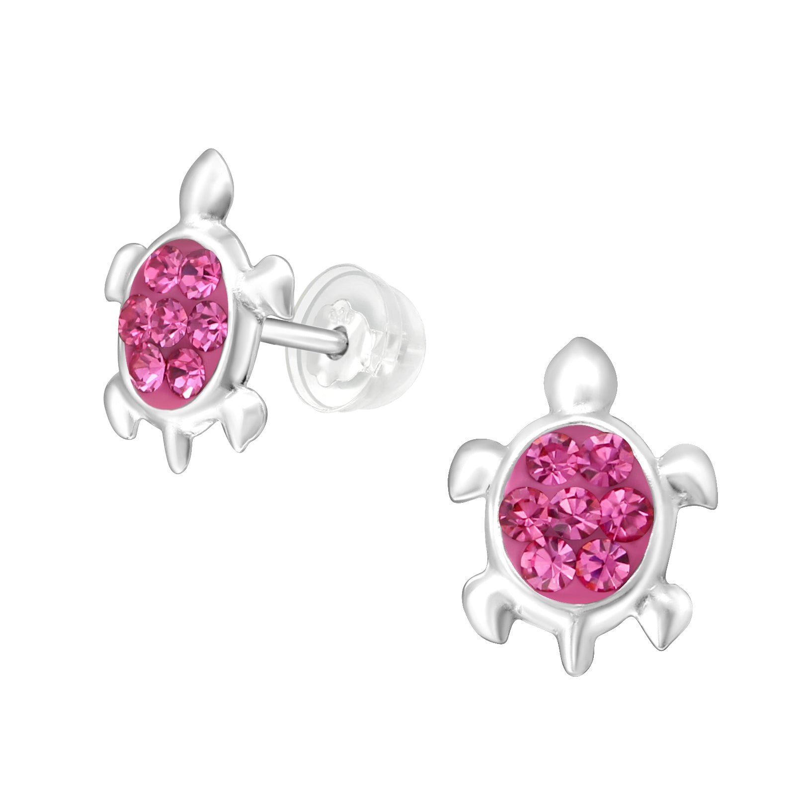 Crystal Turtle Stud Earrings - 925 Sterling Silver