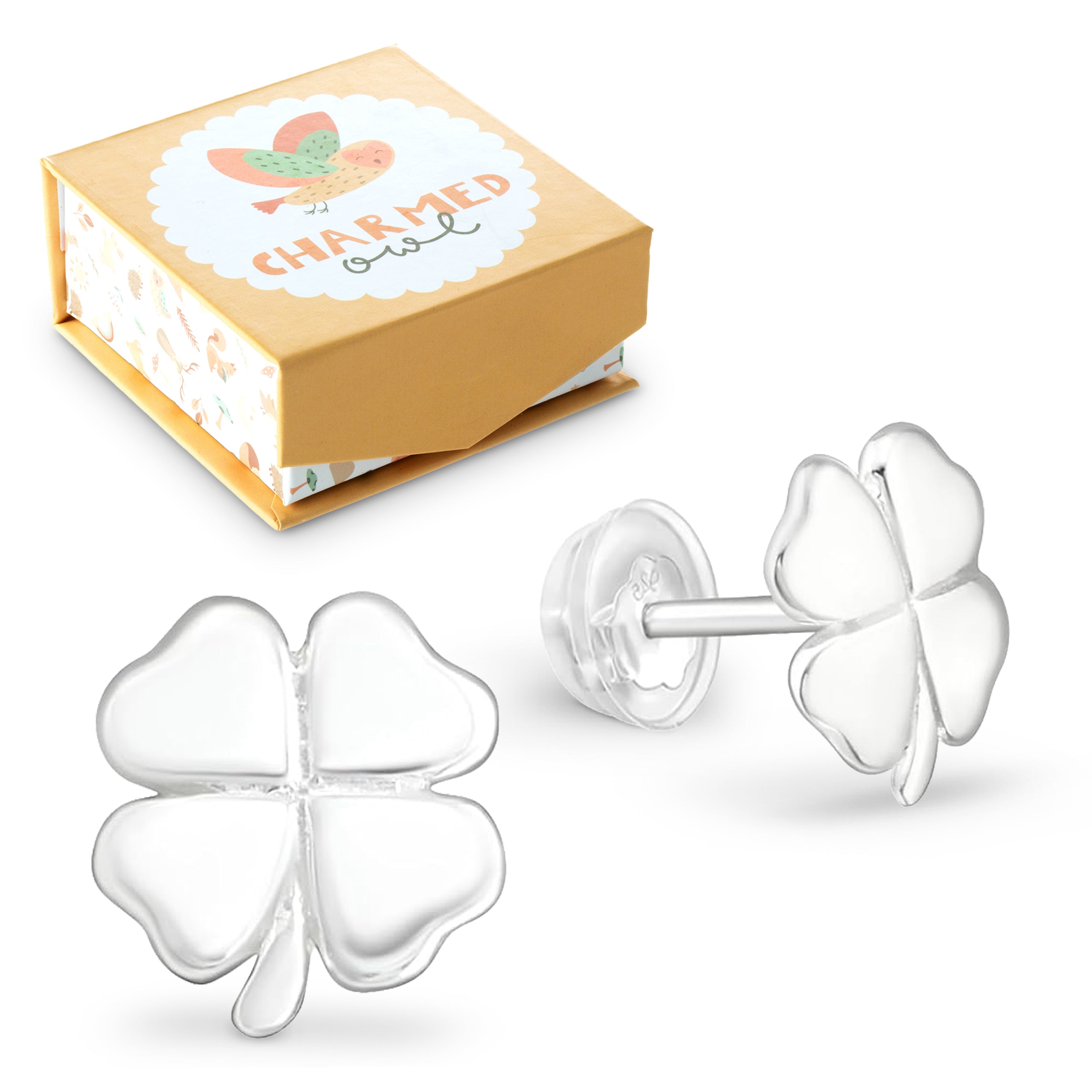 Silver Four Leaf Clover Stud Earrings - 925 Sterling Silver