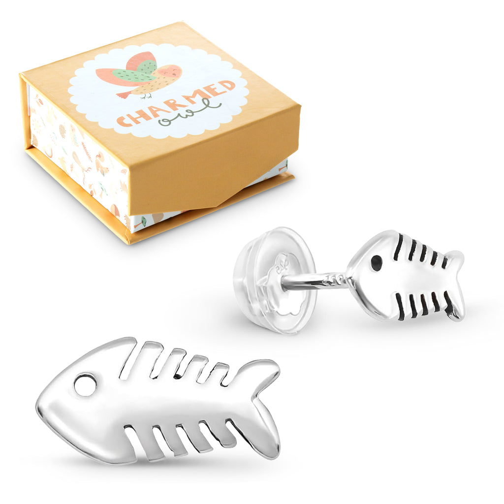 Fishbones Nautical Stud Earrings - 925 Sterling Silver