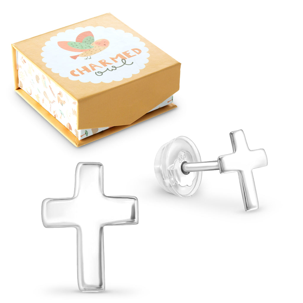 Silver Cross Stud Earrings - 925 Sterling Silver