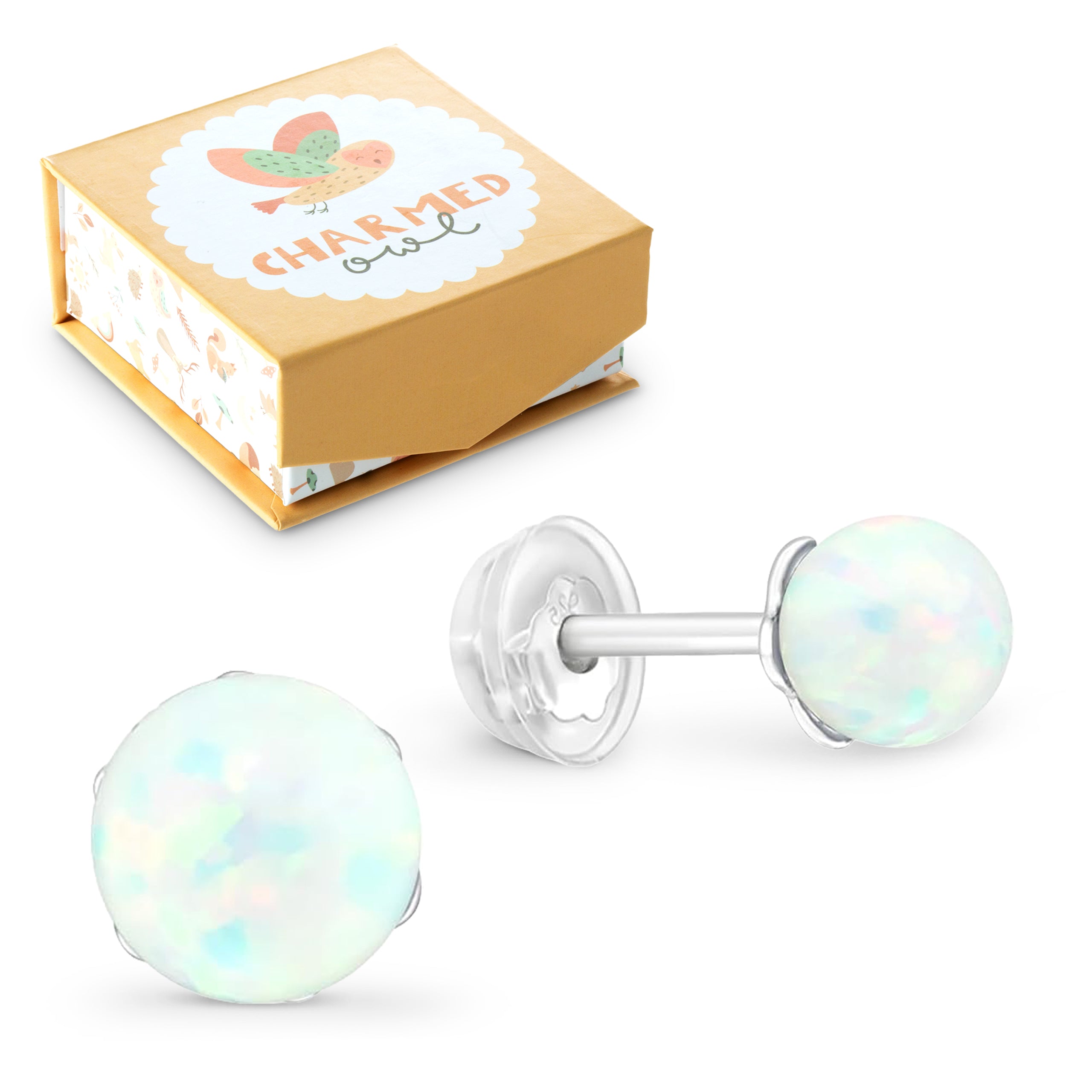 October Fire Snow Crystal Birthstone Stud Earrings - 925 Sterling Silver