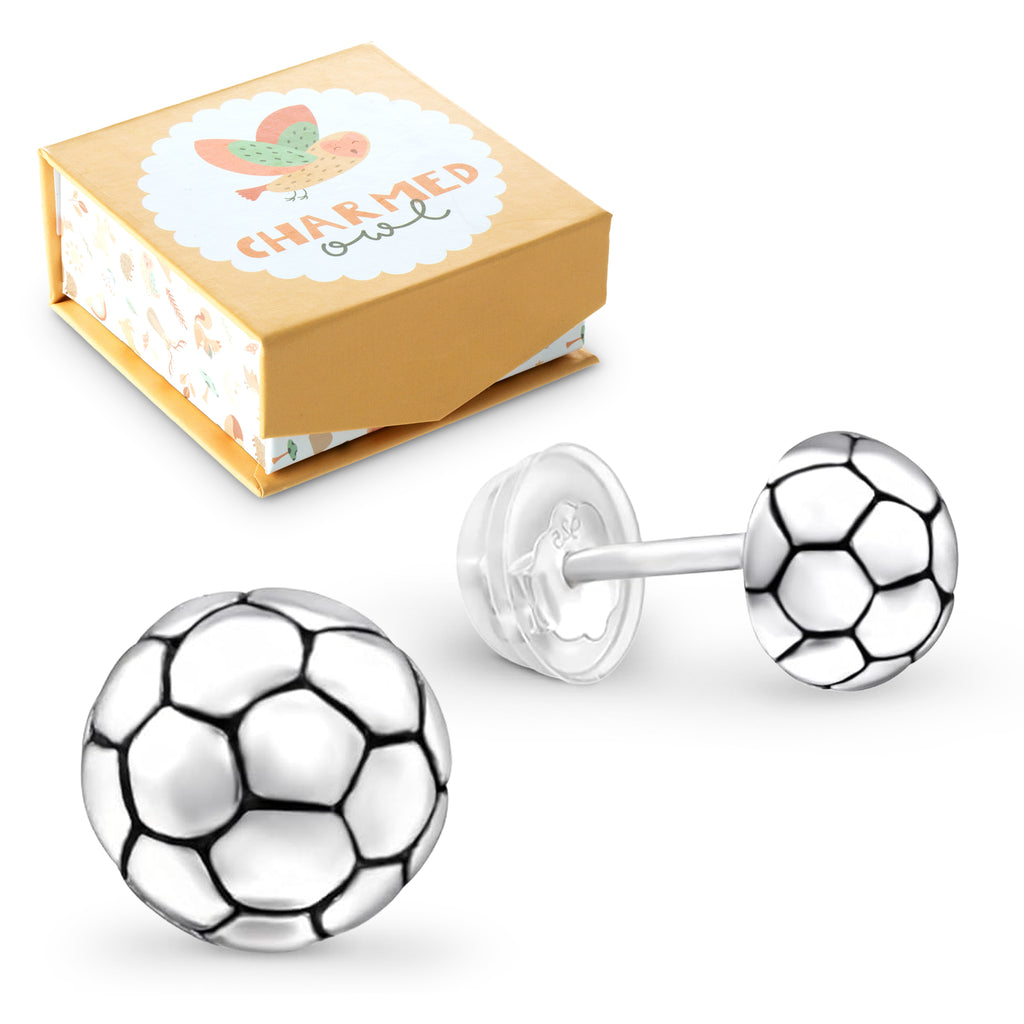 Soccer Ball Sports Stud Earrings - 925 Sterling Silver