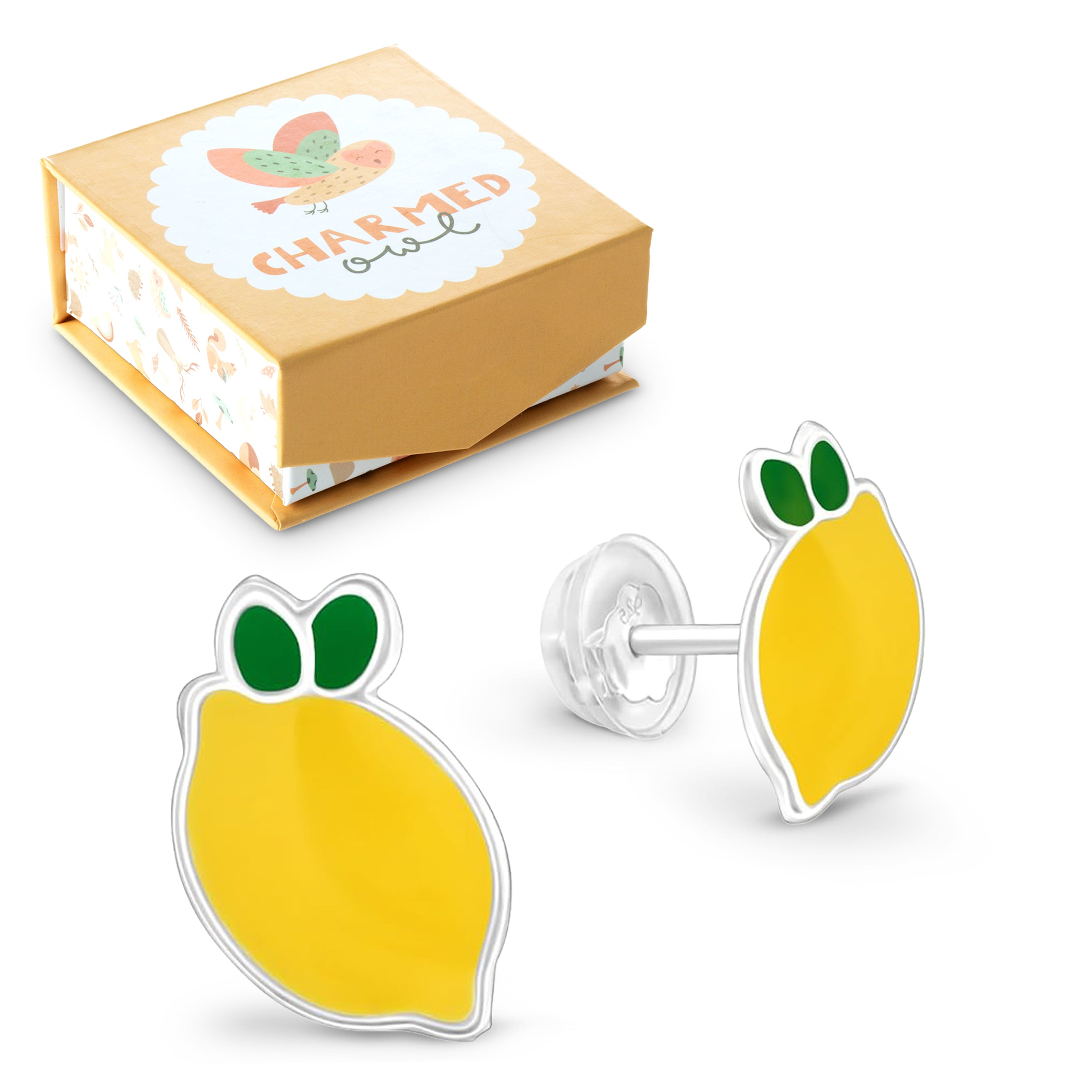 Lemon Fruit Stud Earrings - 925 Sterling Silver