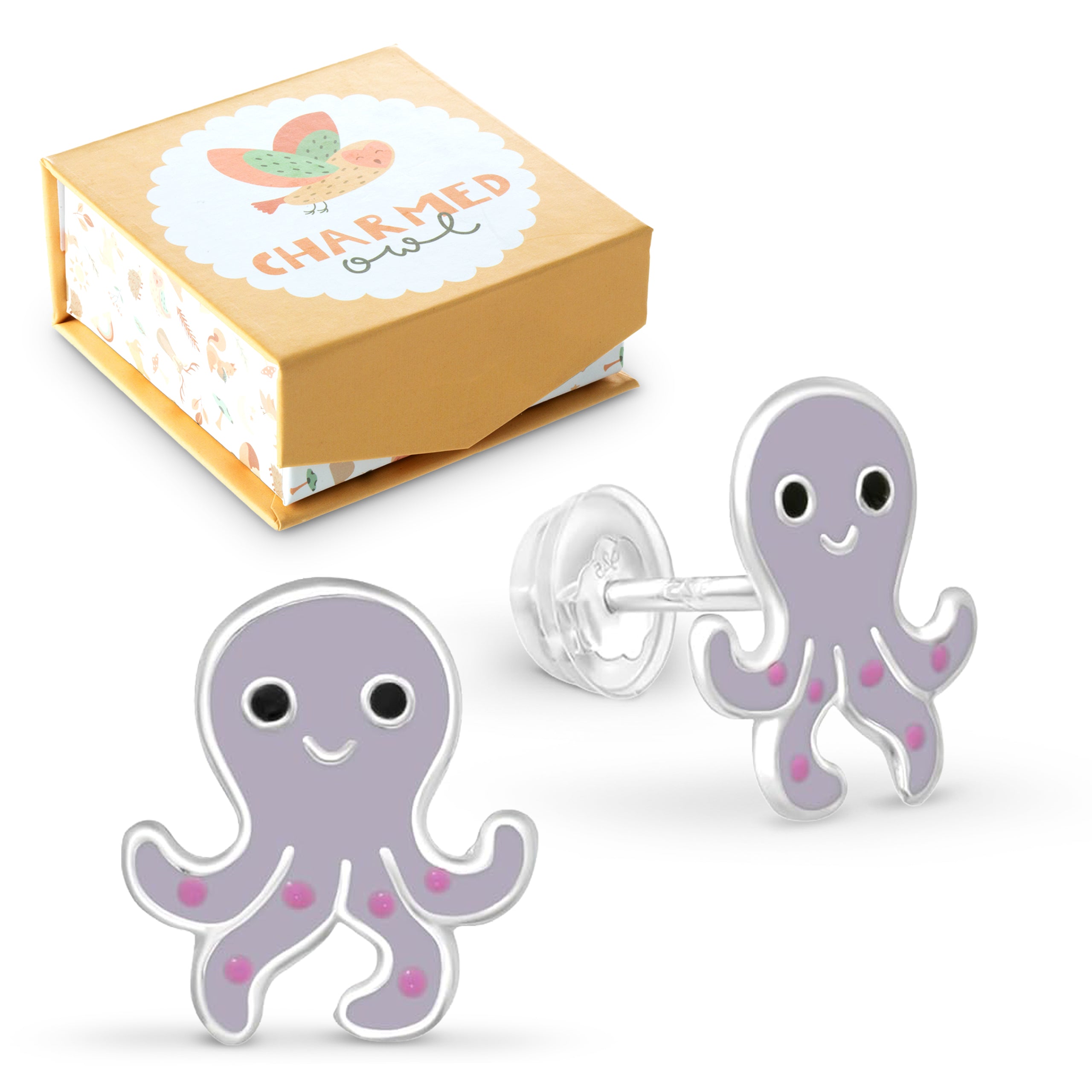 Octopus Sea Animal Stud Earrings - 925 Sterling Silver