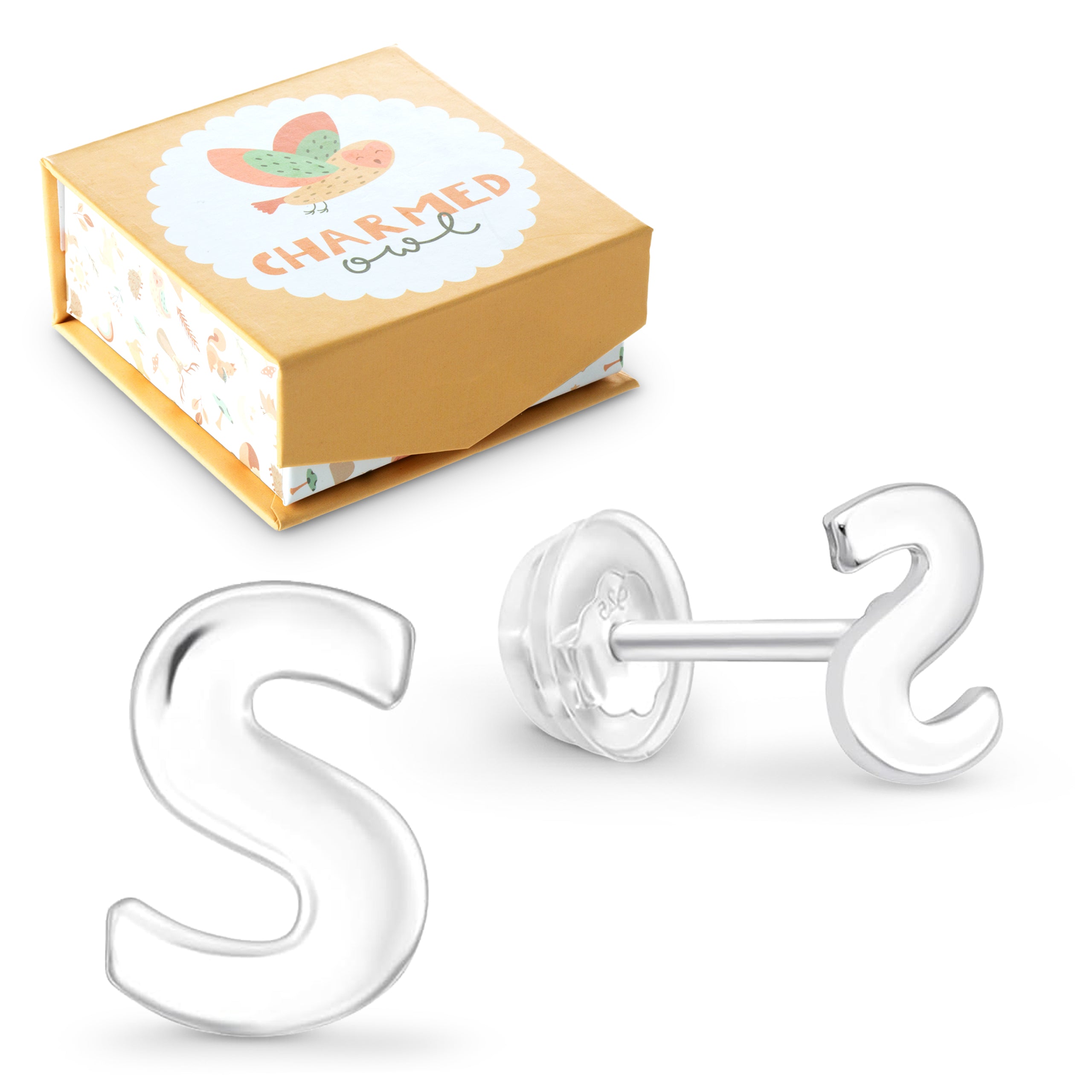Letter S Initial Stud Earrings - 925 Sterling Silver
