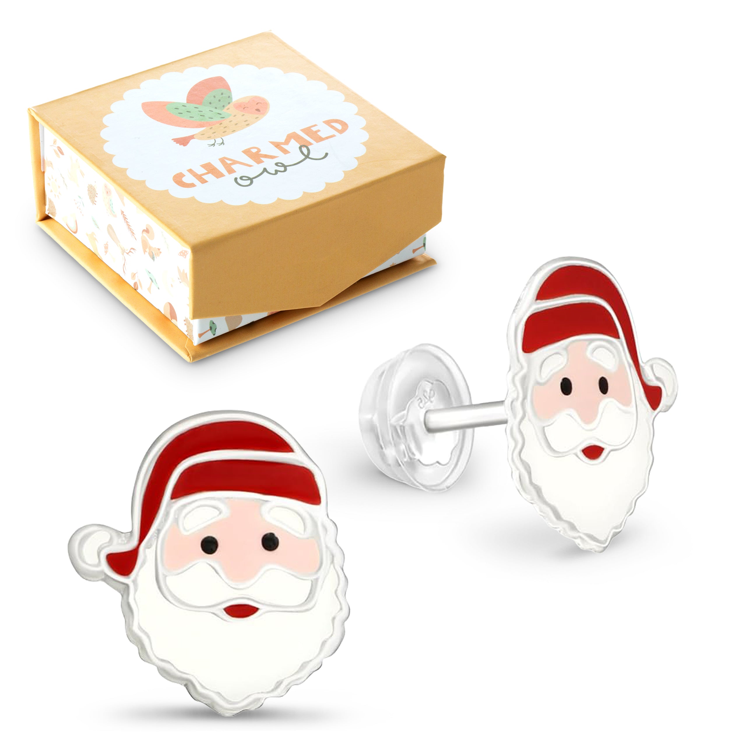 Santa Claus Holiday Stud Earrings - 925 Sterling Silver