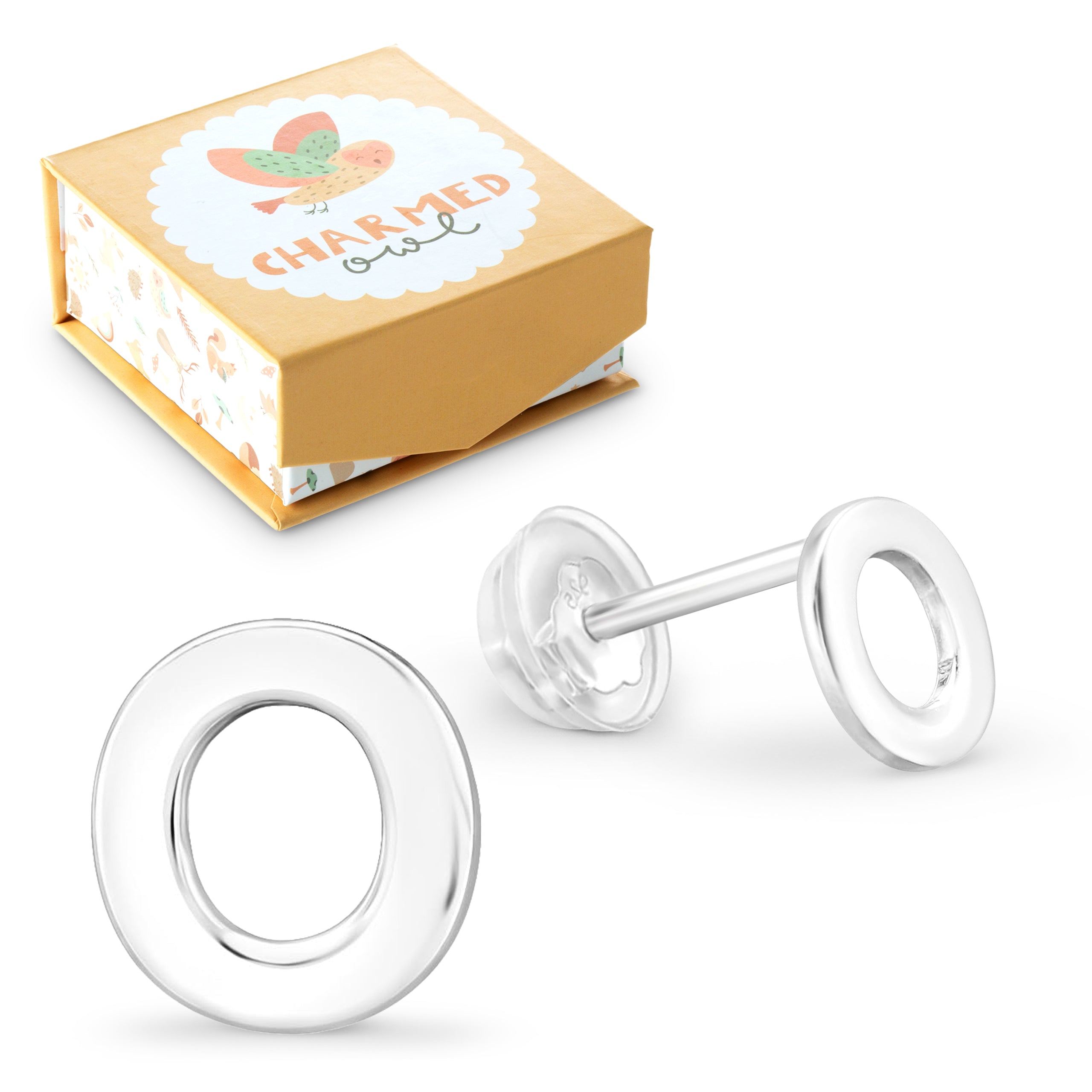 Letter O Initial Stud Earrings - 925 Sterling Silver