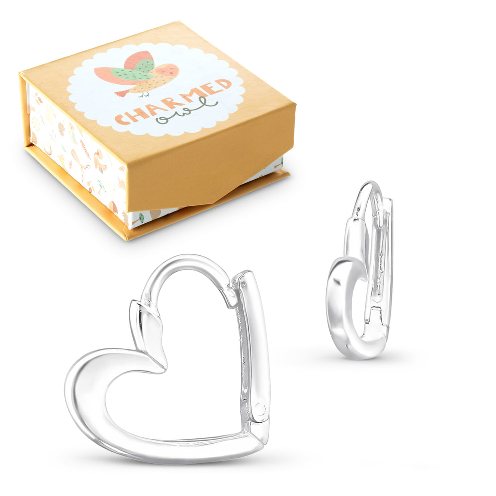 Heart Huggie Hoop Earrings - 925 Sterling Silver