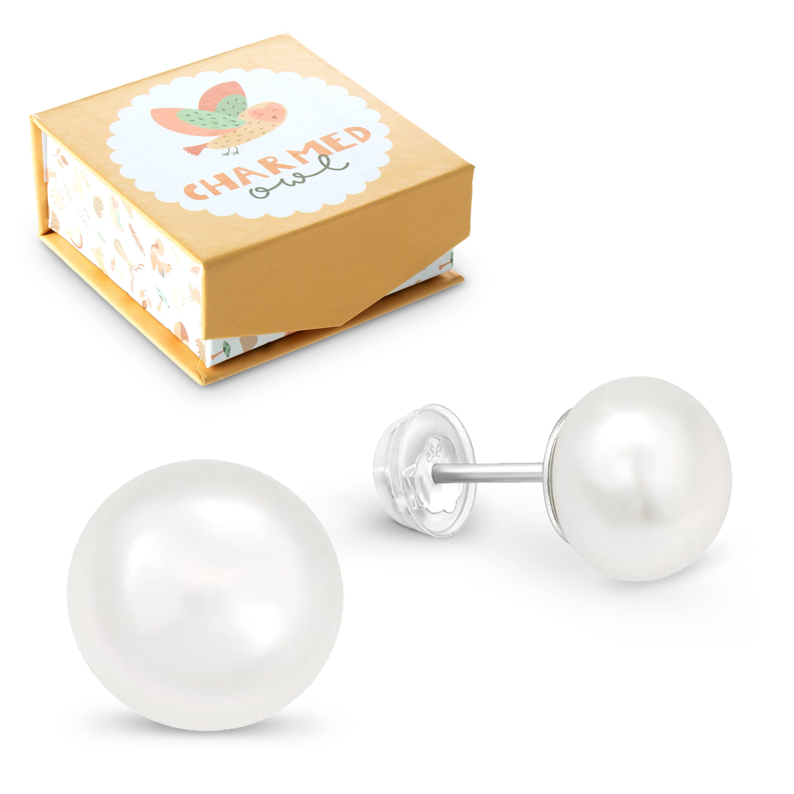 7mm Freshwater Pearl Stud Earrings - 925 Sterling Silver