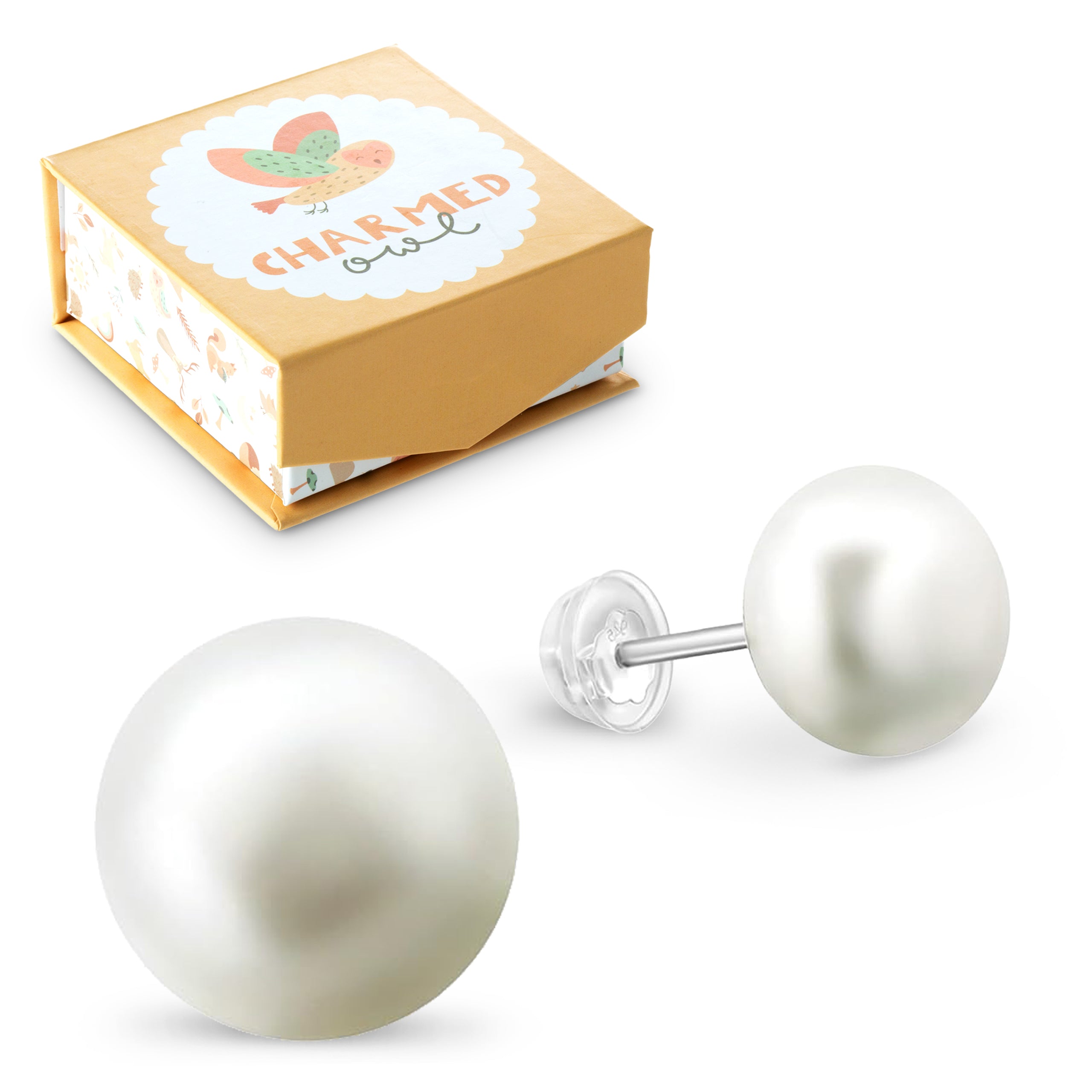 8mm Freshwater Pearl Stud Earrings - 925 Sterling Silver