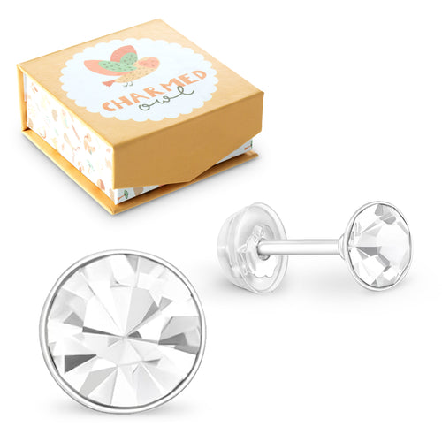 April Crystal Birthstone Stud Earrings - 925 Sterling Silver